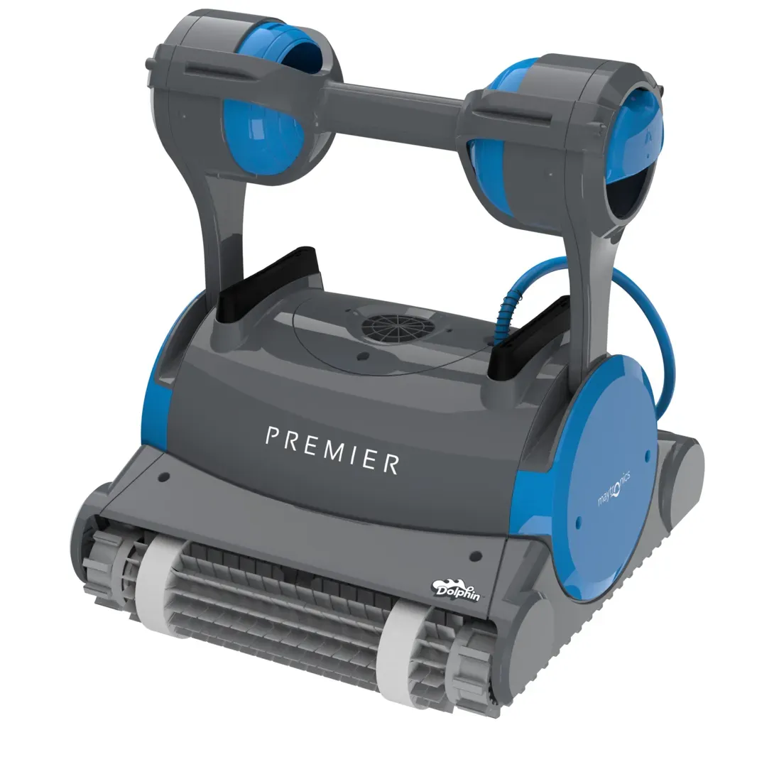 Dolphin Premier corded robotic pool cleaner, Maytronics' best-seller corded model with dual scrubbing brushes. Press image courtesy Maytronics.