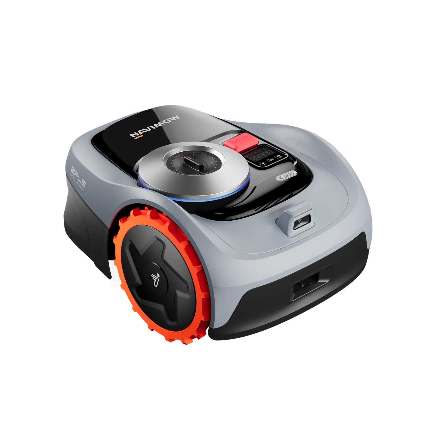 Segway Navimow i110N robotic lawn mower, top-down product view of the wire-free entry-level model for small lawns. Press image courtesy Segway Navimow.